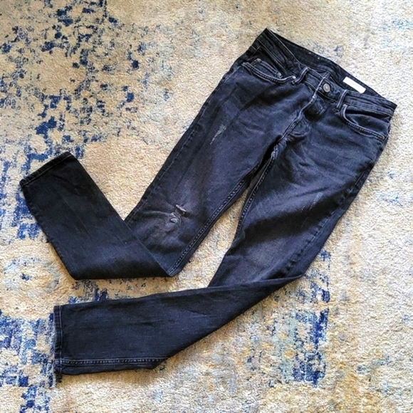 Allsaints black distressed button fly "REX" straight leg jeans